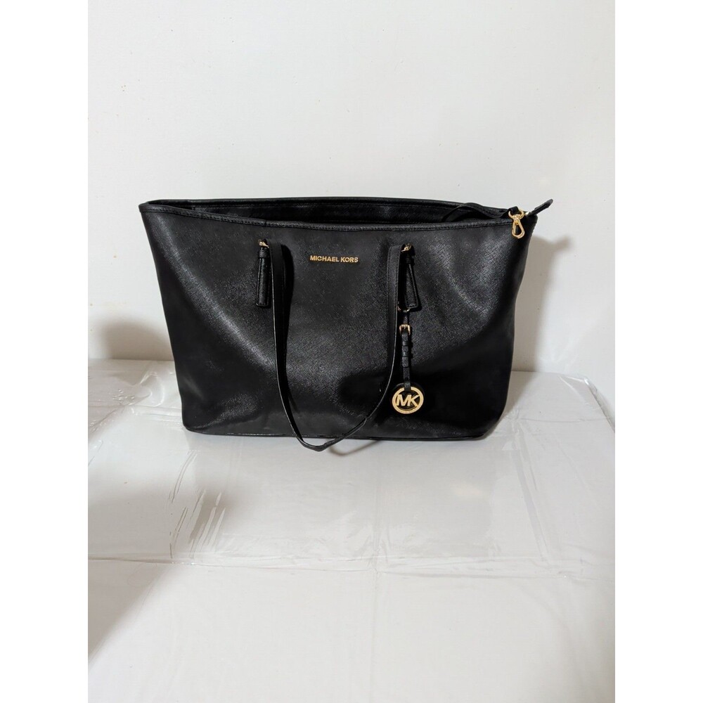 Michael Kors Black Saffiano Leather Large Jet  Travel Tote,Multiple Compartment